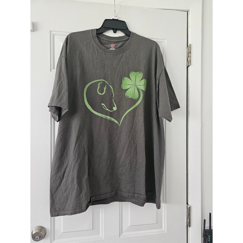 Hanes T-Shirt Unisex 2XL Gray Good Dog‎ Lover St Patricks Day Clover Graphic Tee